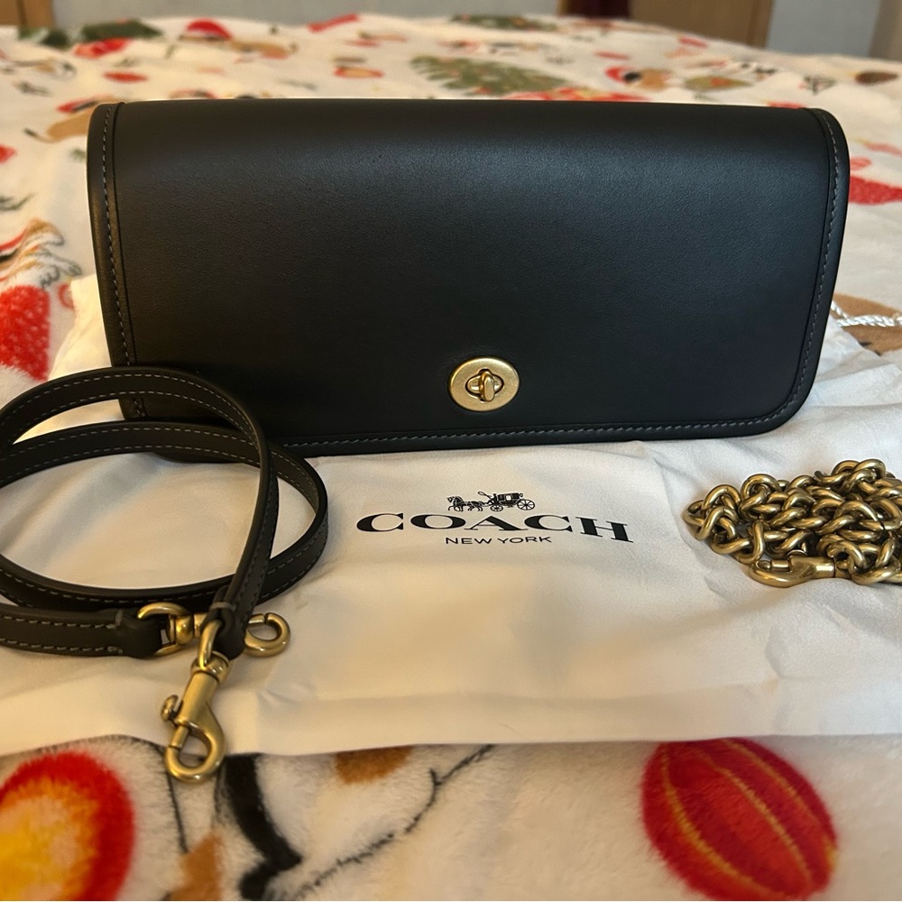 Coach Black Leather Turnlock Crossbody with Gold Hardware